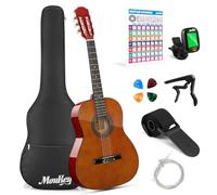 Chitarra Acustica Moukey da 36" per Principianti Bambini e Ragazzi 3/4 Dreadnought da Viaggio con Poster degli Accordi, Custodia, Accordatore, Plettri, Corde in Nylon, Capotasto e Tracolla - Marrone