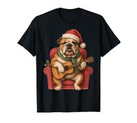 Chitarra Acustica Natalizia con Bulldog Inglese Maglietta