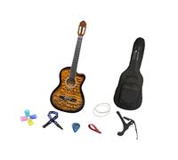 Chitarra acustica per principianti con corde in nylon, top in abete rosso, chitarra da viaggio con custodia, tracolla, plettri, capotasto e accessori, chitarra classica folk da 102 cm, colore giallo