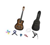 Chitarra acustica per principianti con corde in nylon, top in abete rosso, chitarra da viaggio con custodia, tracolla, plettri, capotasto e accessori, chitarra classica folk da 102 cm, colore giallo