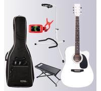 Chitarra Acustica Western Dreadnought Elettrificata Bianco Set Borsa Supporto