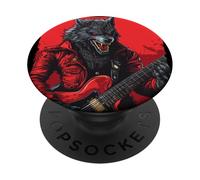 Chitarra assolo di un lupo mannaro a dondolo sotto la luna PopSockets PopGrip Adesivo