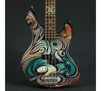 Chitarra Basso Elettrica Lindo Sahara (Scala Corta 30") | Conchiglia Abalone e Legno d'Acero, Inlay Stellare Nautico al 12° Tasto | Finitura d'Arte Grafica | Manico Composito