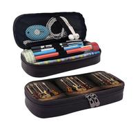 Chitarra Basso Strumenti Musicali Premium Leather Flip Pencil Case - Elegante astuccio in pelle marrone con chiusura a cerniera, multiuso per scuola, ufficio, viaggi e cosmetici, Nero , Taglia unica