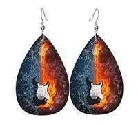 Chitarra blu rosso fuoco orecchini in pelle per le donne ciondolano l'orecchino pendente a goccia con i regali del gancio per la ragazza adulta