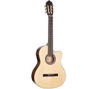 Chitarra classica elettrificata con cutaway veneziano. Coperchio in abete.