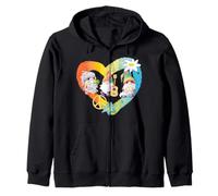 Chitarra con gnomi della Pace, Cuore Arcobaleno, Stile Hippie Anni '60 Felpa con Cappuccio
