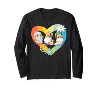 Chitarra con gnomi della Pace, Cuore Arcobaleno, Stile Hippie Anni '60 Maglia a Manica