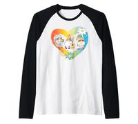 Chitarra con gnomi della Pace, Cuore Arcobaleno, Stile Hippie Anni '60 Maglia con Maniche Raglan
