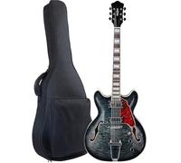 Chitarra Elettrica Chitarra Elettrica Jazz Con Corpo Semi Cavo Cordiera Trapezoidale Ponte E Custodia Morbida(Black 1)