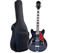 Chitarra Elettrica Chitarra Elettrica Jazz Con Corpo Semi Cavo Cordiera Trapezoidale Ponte E Custodia Morbida(Black)