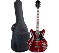 Chitarra Elettrica Chitarra Elettrica Jazz Con Corpo Semi Cavo Cordiera Trapezoidale Ponte E Custodia Morbida(Red)