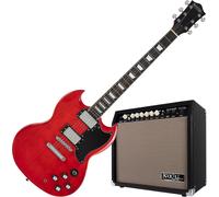 Chitarra Elettrica Double Cut 2-Humbucker Red Cherry set Amplificatore Combo 30W