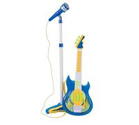 Chitarra Elettrica e Microfono con Asta Giocattolo Bambini Chitarra Rock Microfono Karaoke con Collegamento MP3 Smartphone Asta Regolabile Altoparlante Basi Musicali Chitarre Rock Elettronica (b)