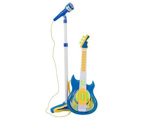 Chitarra Elettrica e Microfono con Asta Giocattolo Bambini Chitarra Rock Microfono Karaoke con Collegamento MP3 Smartphone Asta Regolabile Altoparlante Basi Musicali Chitarre Rock Elettronica (b)