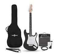 Chitarra Elettrica LA + Pacchetto con Amplificatore Nero | Per chitarristi principianti, chitarra LA leggera e comoda, ampli EQ 2 bande con uscita cuffie