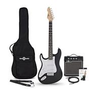 Chitarra Elettrica LA per Mancini + Pacchetto con Amplificatore Nero | Per chitarristi mancini principianti, corpo leggero e comodo, ampli EQ 2 bande con uscita cuffie, accessori inclusi