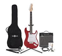 Chitarra Elettrica LA Rosso + Pacchetto Completo con Amplificatore 15 W | Manico e Corpo Leggeri e Comodi, Ampli Portatile con EQ 3 Bande e Overdrive, Ampli Pronto per il Palco e Pacchetto Completo