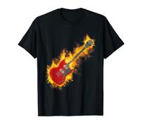 Chitarra elettrica rock on Fire con teschio paletta T Shirt Maglietta