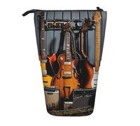 Chitarra Elettrica Stampa Telescopica In Piedi Matita Bag/Stand Up Cancelleria Bag/Makeup Bag/, Nero , Taglia unica
