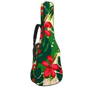 Chitarra Gig Bag Impermeabile Cerniera Morbida Chitarra Zaino, Basso Acustico & Classica Folk Chitarra Elettrica Cina Rosa Fiore Rosso Foglie Tropicali