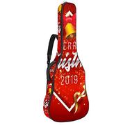 Chitarra Gig Bag Impermeabile Cerniera Morbida Chitarra Zaino, Basso Acustico & Classica Folk Chitarra Elettrica Borsa Buon Natale E Felice Anno Nuovo 2019 Fondo Rosso
