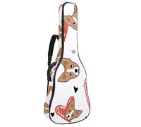 Chitarra Gig Bag Impermeabile Cerniera Morbida Chitarra Zaino, Basso Acustico & Classica Folk Chitarra Elettrica Borsa Carino Corgi Face Love Pattern