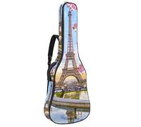 Chitarra Gig Bag Impermeabile Cerniera Morbida Chitarra Zaino, Basso Acustico & Classica Folk Chitarra Elettrica Borsa Francia Parigi Torre Eiffel Fiore Scenery