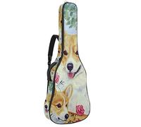 Chitarra Gig Bag Impermeabile Cerniera Morbida Chitarra Zaino, Basso Acustico & Classica Folk Chitarra Elettrica Borsa Animale Corgi Fiori