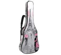 Chitarra Gig Bag Impermeabile Cerniera Morbida Chitarra Zaino, Basso Acustico & Classica Folk Chitarra Elettrica Pittura A Olio Rosa Parigi Eiffel Torre Amante