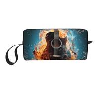 Chitarra nel fuoco e acqua borsa per il trucco resistente all'acqua organizer da viaggio per donne uomini musica cosmetica custodia con cerniera piccola borsa portatile per attrezzi