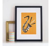 Chitarra, pianoforte, batteria, dipinto su tela, decorazione per la casa per gli amanti della musica, jazz, poster retrò con strumento musicale, cornice di metà secolo, 30x45 cm