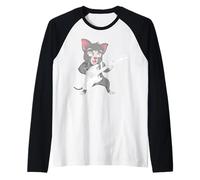 Chitarra retrò Rock Music of Cute Cat Maglia con Maniche Raglan