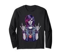 Chitarra Rock Goth Skeleton Girl Punk Skull Art Rock'N Roll Maglia a Manica