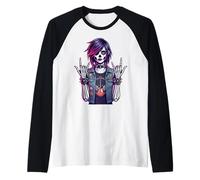 Chitarra Rock Goth Skeleton Girl Punk Skull Art Rock'N Roll Maglia con Maniche Raglan