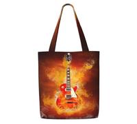 Chitarra rock in fiamme,Borse della spesa riutilizzabili, borse per la spesa, borsa a tracolla in tela di grande capacità