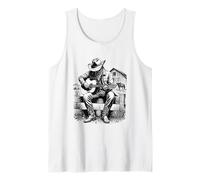 Chitarra Western Cowboy Nera Bianca Vintage Line Art Design Canotta