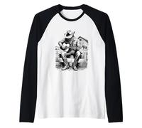 Chitarra Western Cowboy Nera Bianca Vintage Line Art Design Maglia con Maniche Raglan