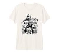 Chitarra Western Cowboy Nera Bianca Vintage Line Art Design Maglietta Premium