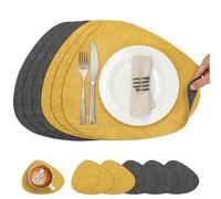 Chitomars Tovagliette e Sottobicchieri, Tovagliette Americane Lavabili Plastica Bifacciale Non-Scivolose Tovagliette Colazione in Ecopelle Tovaglietta Americana Rotonde (Set di 6, Grigio Giallo)