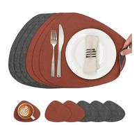 Chitomars Tovagliette e Sottobicchieri, Tovagliette Americane Lavabili Plastica Bifacciale Non-Scivolose Tovagliette Colazione in Ecopelle Tovaglietta Americana Rotonde (Set di 6, Grigio Terracotta)
