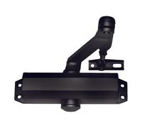 Chiudiporta aereo nero con arresto forza variabile per porte fino a 110 cm corpo in alluminio braccio in acciaio