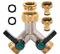 ChiuLau Distributore a 2 Vie con connettore per Tubo in Ottone da 3/4 Pollici, 1/2" e 3/4" Y, Manico Allungato per Il Collegamento di 2 dispositivi, Interruttore Separato, Adattatore per Tubo da