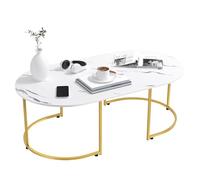 Chiusuet Piccolo tavolino da caffè bianco, scrivania ovale in legno con struttura in metallo e motivo marmo, tavolino da tè moderno per soggiorno centro espositori tavolini da caffè per piccoli spazi