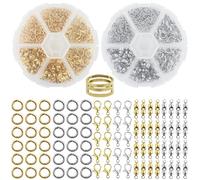 Chiusura a catena, 1140 pezzi, set di chiusura per braccialetti, 2 colori, chiusura a moschettone in oro e argento e anelli di piegatura, per collane, bracciali, cavigliere, gioielli fai da te