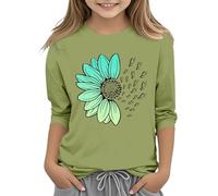 Chiusura e Ragazze Casual Solid Color Girocollo Sette Polso T Shirt Top 3 13 Anni Maglione Con Fiori, Verde menta, 10-11Years