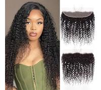Chiusura Frontale in Pizzo HD 13X4 Riccia e Voluminosa | Chiusura in pizzo trasparente con capelli baby, capelli umani, linea frontale naturalmente diradata, nero naturale,22inch