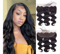 Chiusura Frontale in Pizzo HD Body Wave 13X4 con Parte Centrale | Chiusura in pizzo trasparente con capelli baby, capelli umani, linea frontale naturalmente diradata, nero naturale,12inch