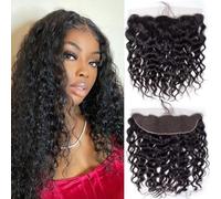 Chiusura Frontale in Pizzo HD Ondulata 13X4 | Chiusura in pizzo trasparente con capelli baby, capelli umani, linea frontale naturalmente diradata, nero naturale,12inch