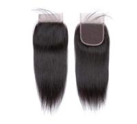 Chiusura in pizzo HD 4x4, capelli umani lisci, capelli Remy frontali trasparenti pre-pizzicati, nero naturale, densità 150 Topper per Capelli da Donna(12inch)